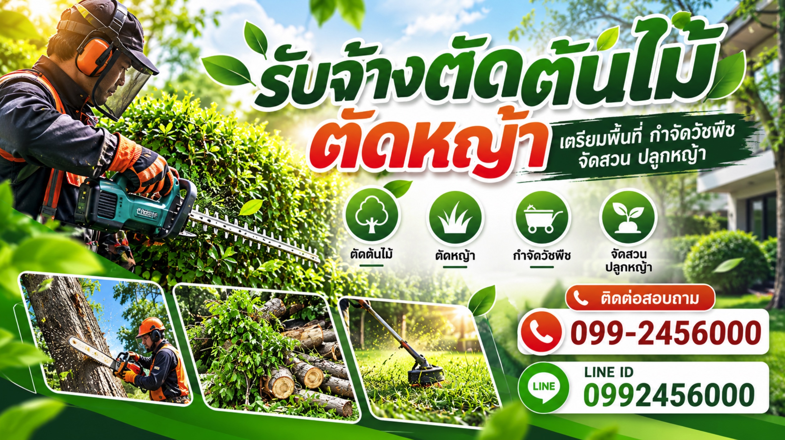 รับจ้างตัดต้นไม้ ตัดหญ้า ขุดราก เครียร์พื้นที่รกร้าง กำจัดวัชพืช จัดสวน ปลูกหญ้า